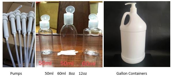 Pumps-Bottles-Gallons for Hand Sanitizer