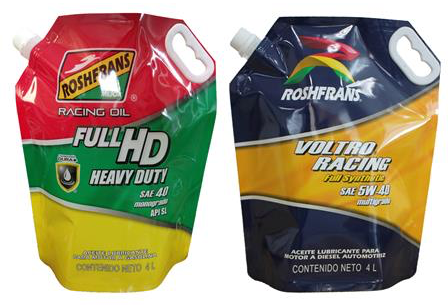 motor oil in spouted stand up pouch