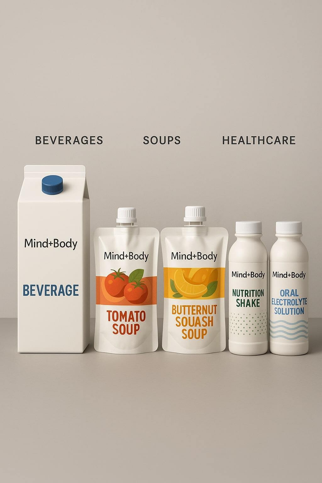 Variety of aseptic packages including cartons, bottles, and pouches across beverage, food, and healthcare.