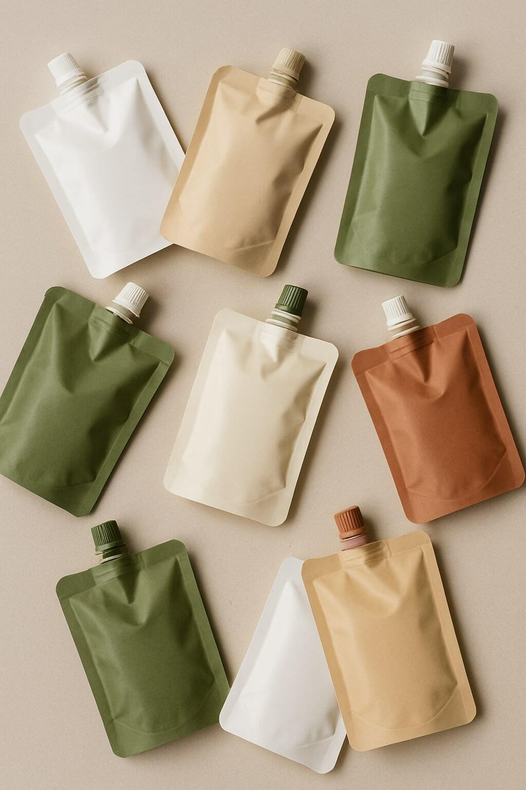 Assorted spouted pouches arranged together to symbolize broad applicability.
