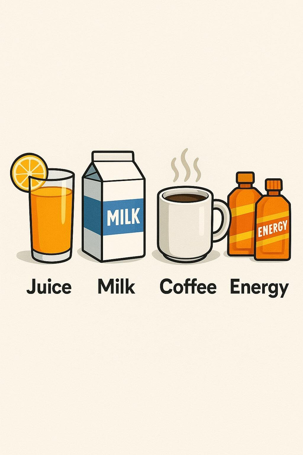 Array of juice boxes, milk cartons, coffee pouches, and energy drink packs illustrating aseptic applications.