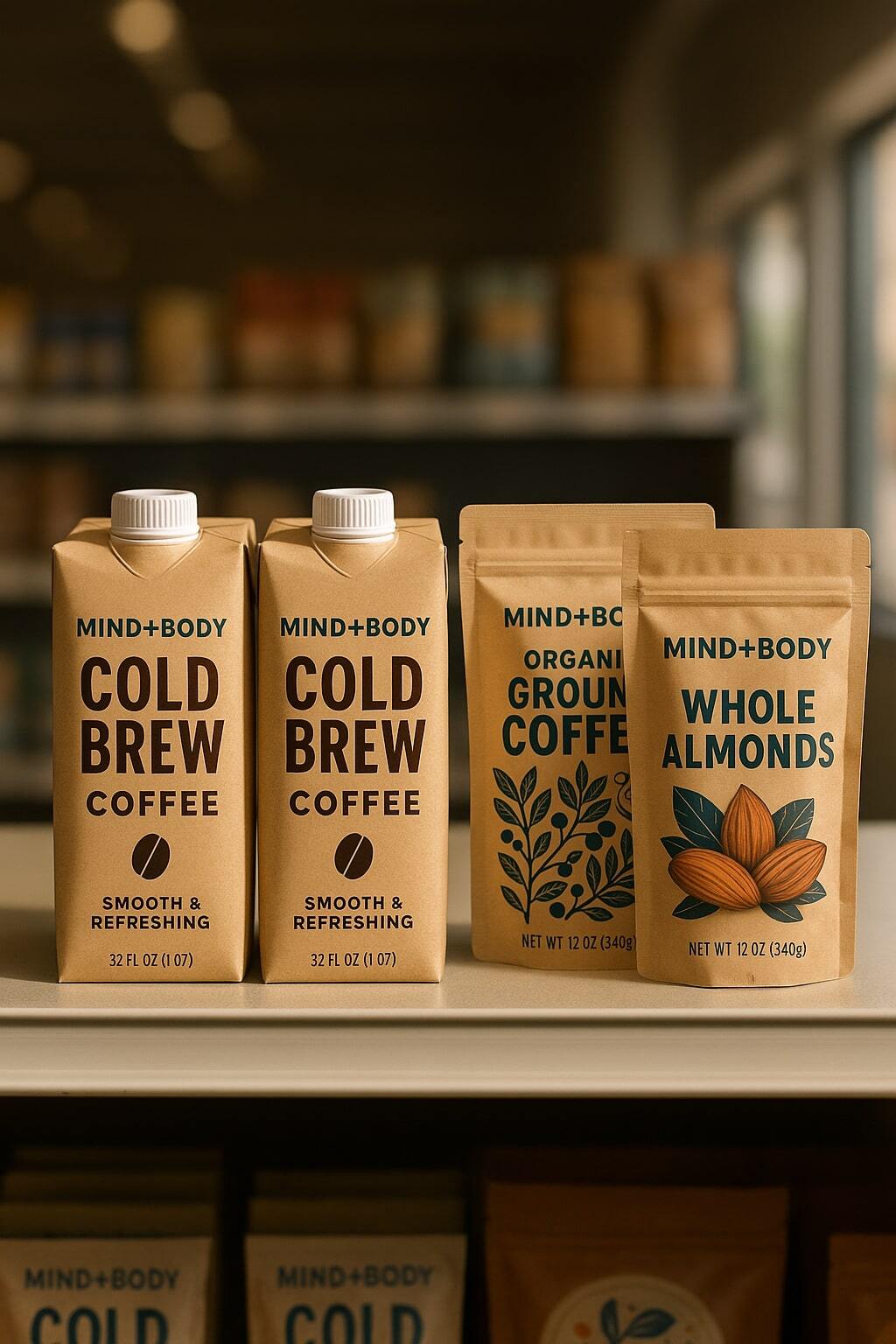Cold brew coffee in aseptic cartons displayed on a retail shelf.