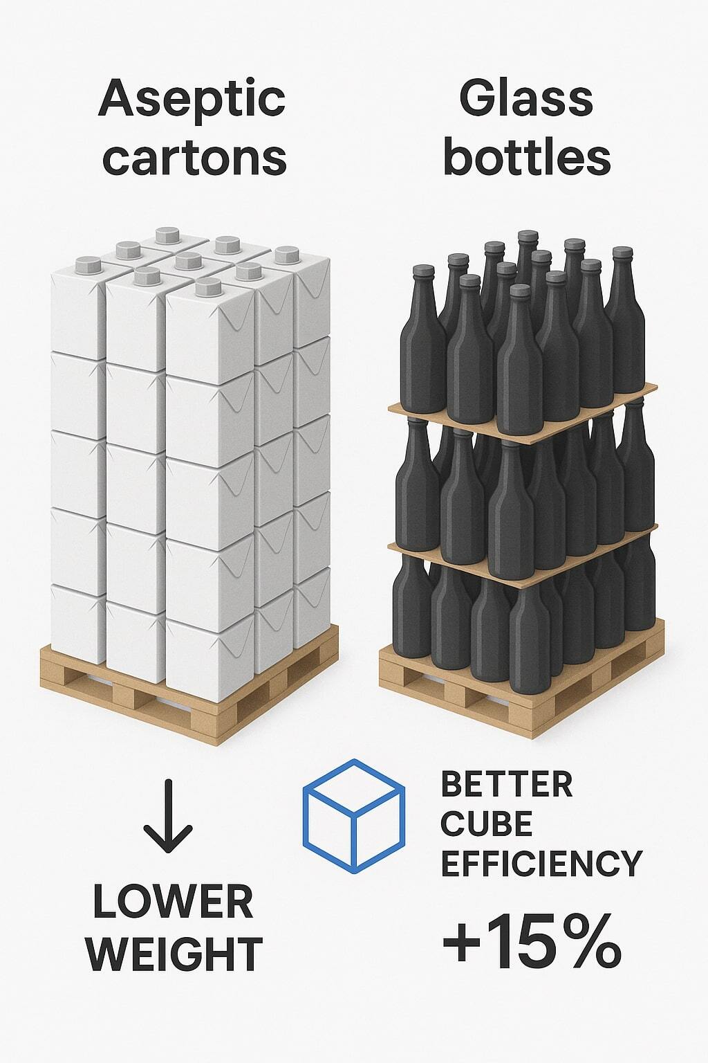 Pallet comparison chart showing logistics savings when switching to aseptic packaging.