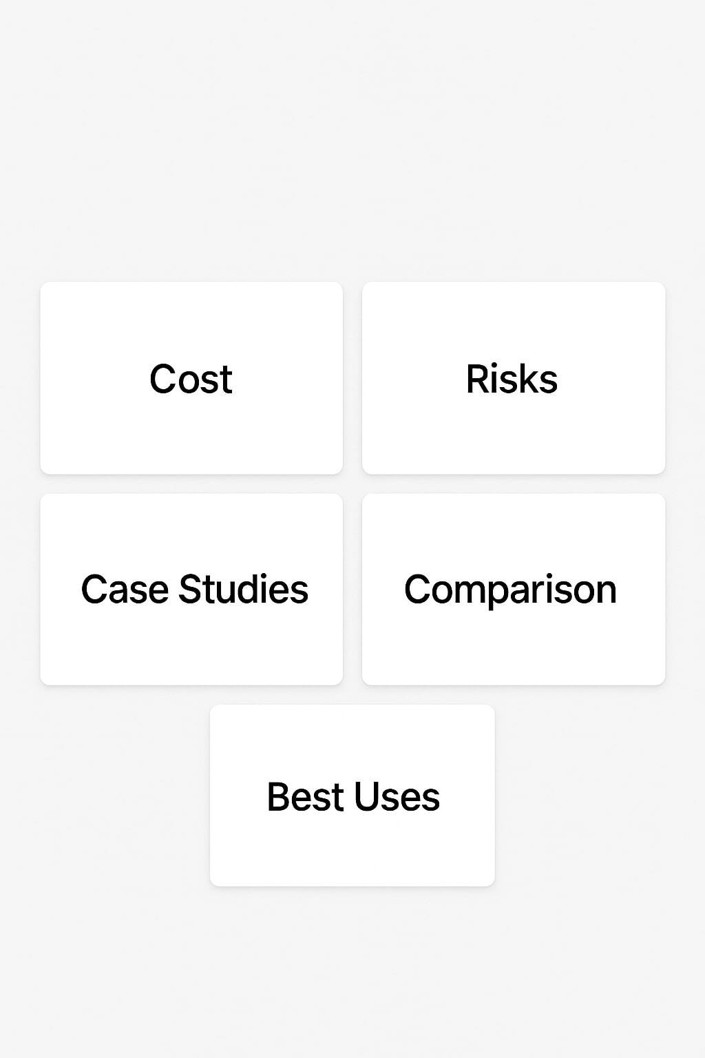 Grid of article tiles for cost, risks, comparison, case studies, and best uses of spouted pouches.