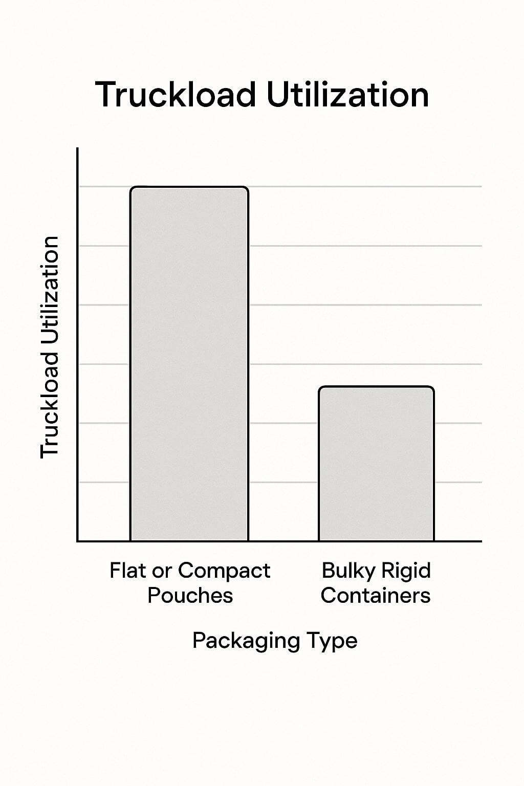 Diagram of truckload utilization comparing flat or compact pouches to bulky rigid containers.