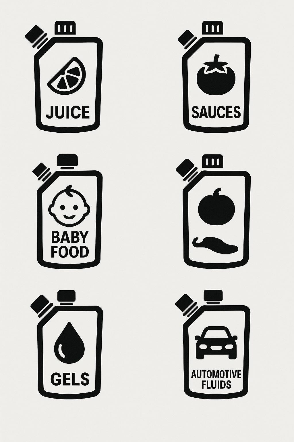 Collage of best-use spouted pouches across multiple industries.
