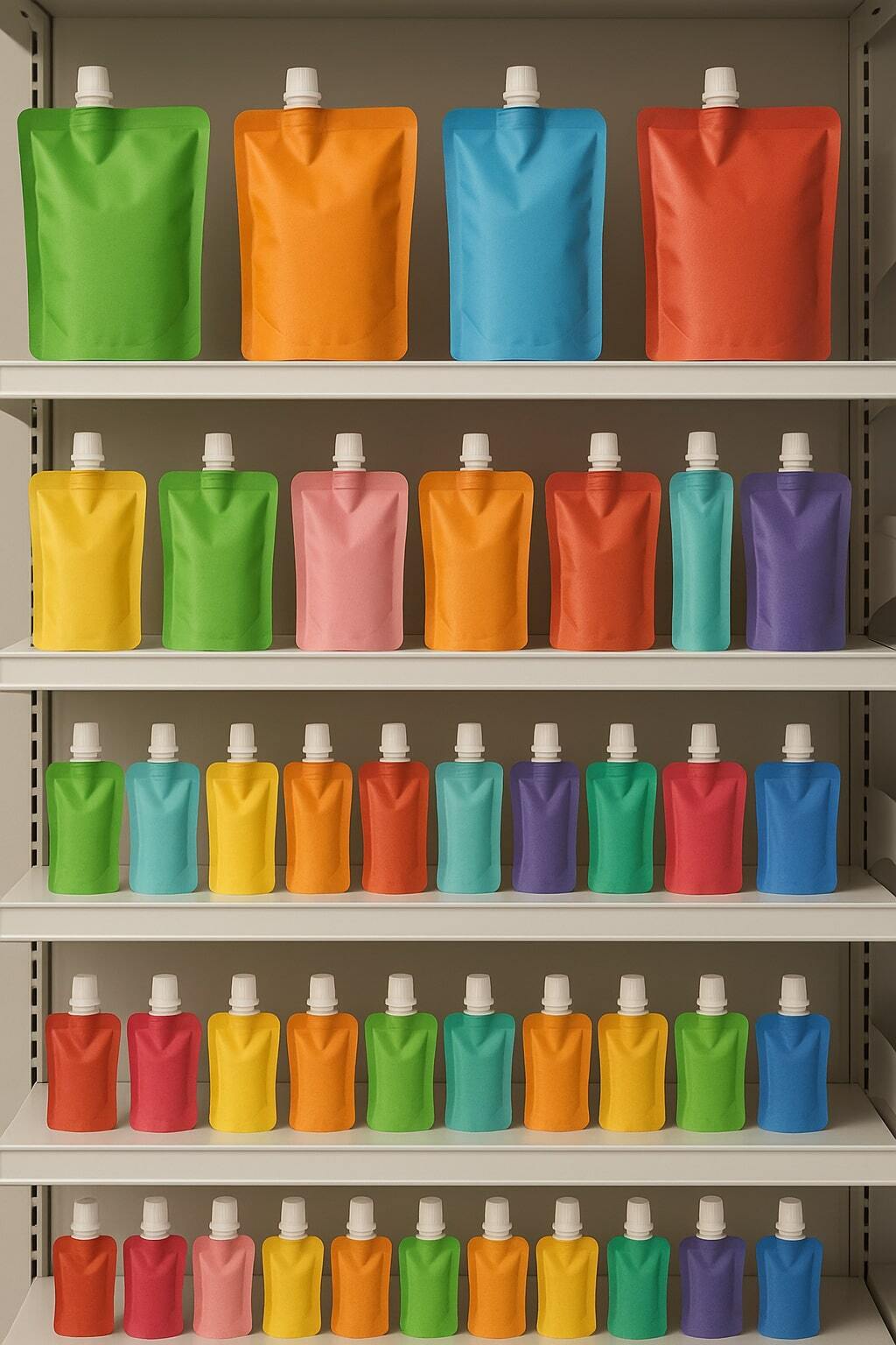 Modern shelf display highlighting the growth of spouted pouches.