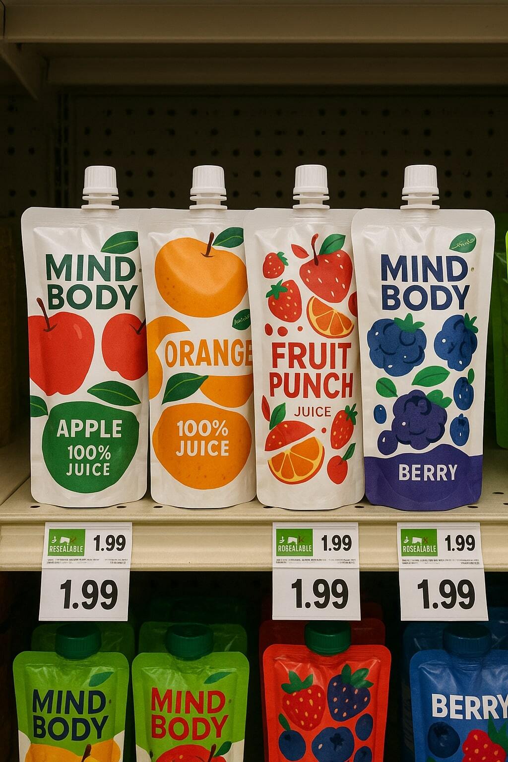 Case study of juice brand using spouted pouches in retail.