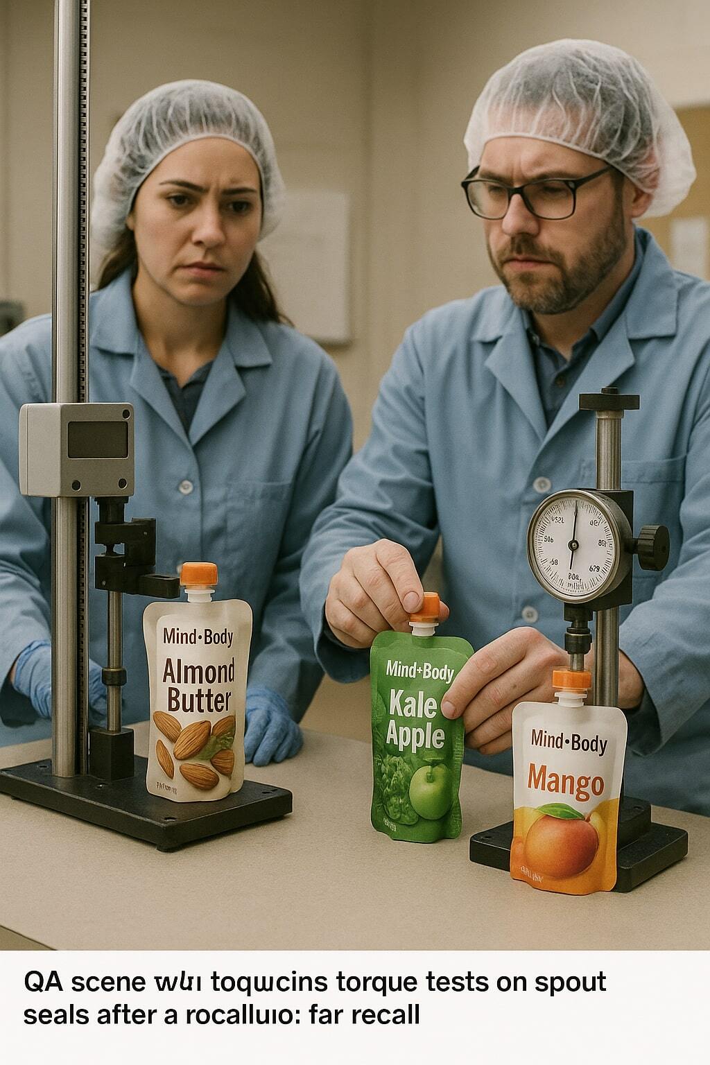 Sauce line with QA testing of spout seals after recall learnings.