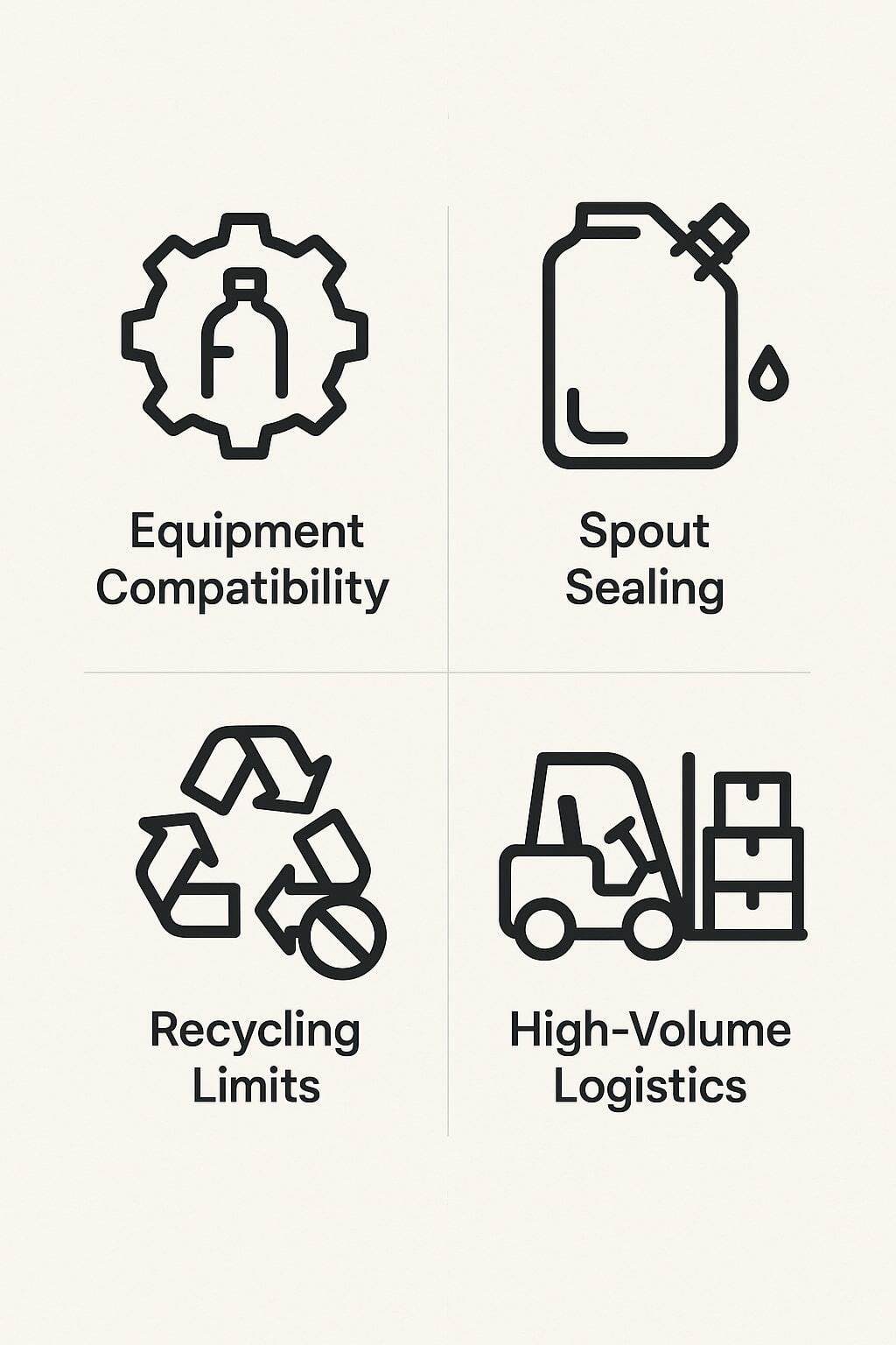Common risks of spouted pouches including equipment compatibility and sealing quality.