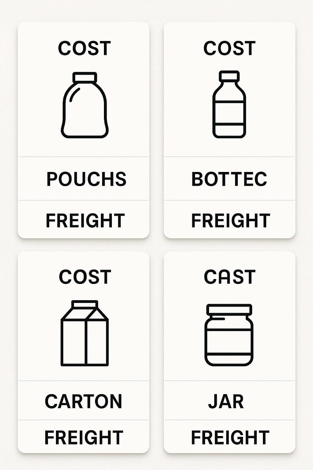 Panels comparing cost and freight between formats.