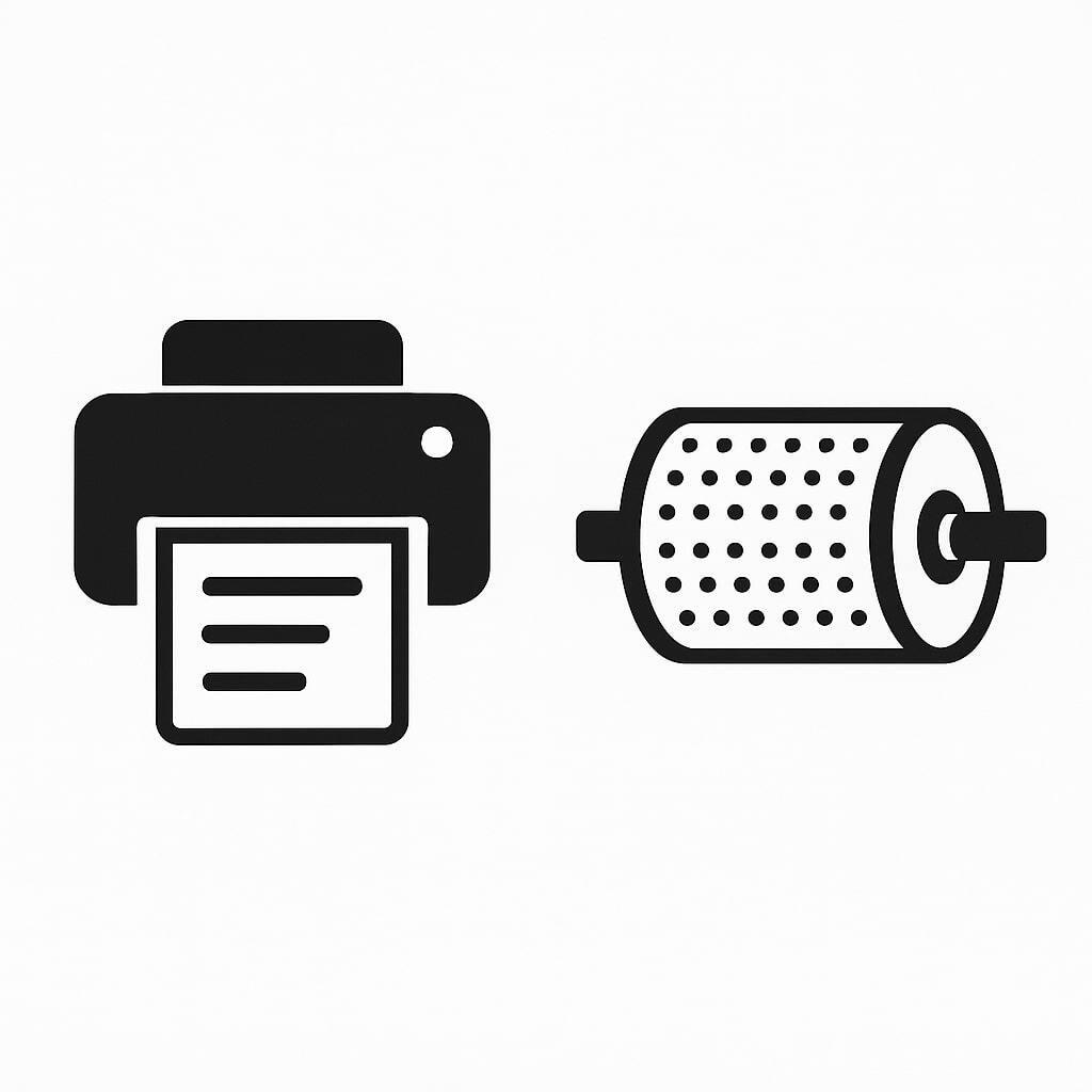 Icons for digital printer and rotogravure cylinder side by side.