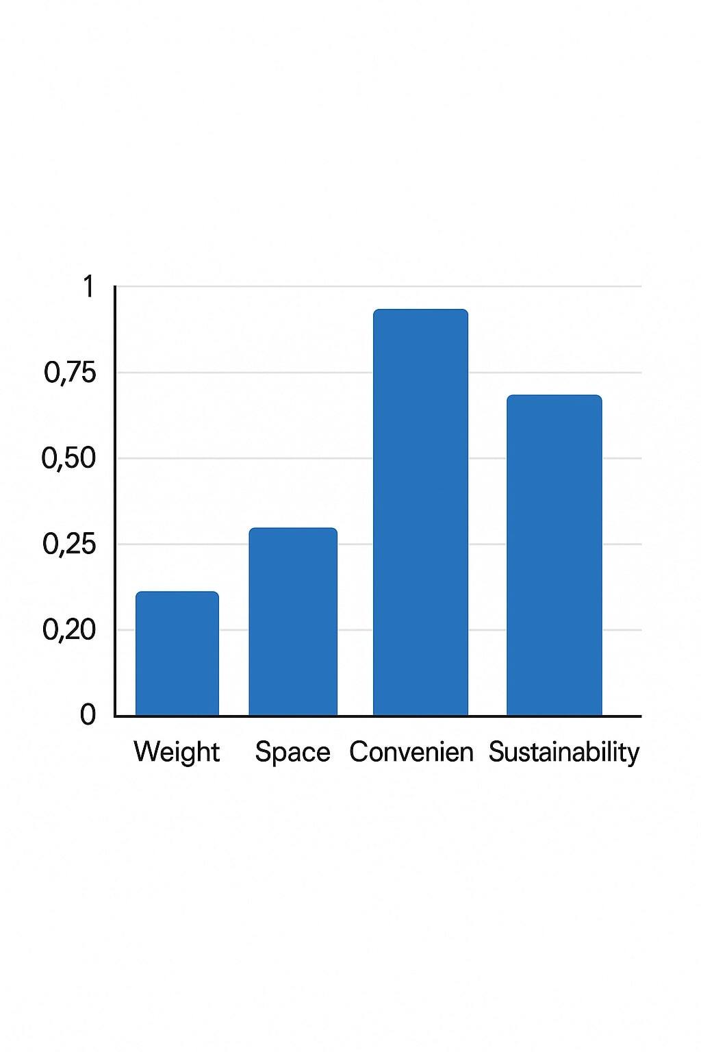 Comparison chart for weight, space, convenience, and sustainability across the three formats.